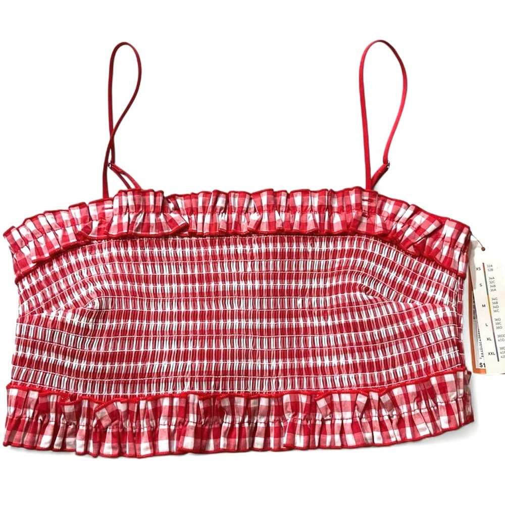 Colsie Red Gingham Ruffle Smocked Top - Picture 3 of 5